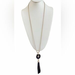 White House Black Market Black and Gold Tassel Reversible Necklace